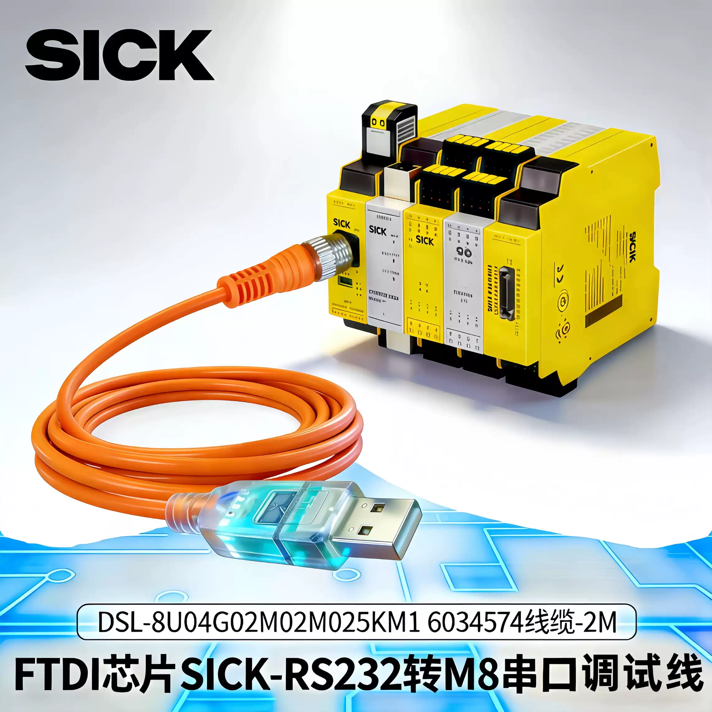M8 A-kodiert 3 Pin Serielles Anschlusskabel mit FTDI Chipsatz, USB 2.0 Typ-A Stecker zu M8 RS-232 Stecker 2m schwarz